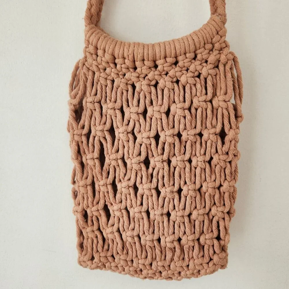 Cottagecore Dusty Rose Pink Crochet Tote Bag Purse Shoulder Bag Boho